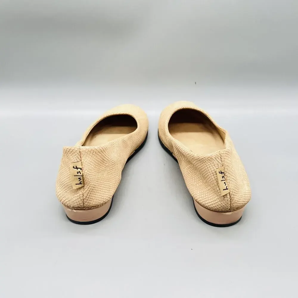 FS/NY Shoes Women 10 Beige Leather Animal Print Ballet Flats Slip On French Sole